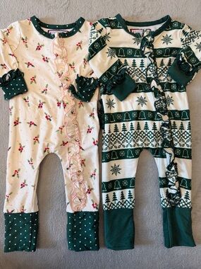 Twin Set SweetHoney Cream and Dark Green Holiday Baby Matching Sets